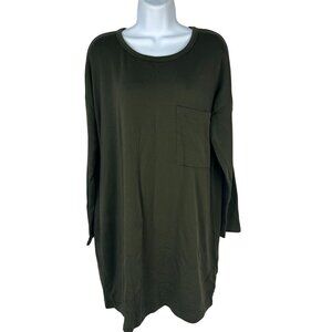 Eileen Fisher Womens Olive Green Long Sleeve Tunic Dress Pocket Detail Size S